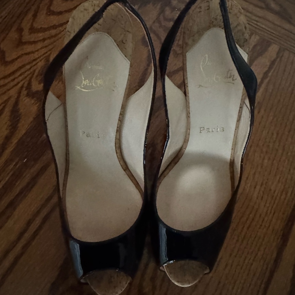 Christian Louboutin Black Patent Peep-Toe Heels